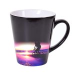 Sendio Logo ve Özel Baskılı 12oz Sihirli Konik Siyah Porselen Kupa Bardak (Özel Kutulu – Toptan)