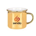 Sendio Logo ve Özel Baskılı Altın Enamel Yüzeyli Porselen Kupa Bardak (Toptan Kurumsal)